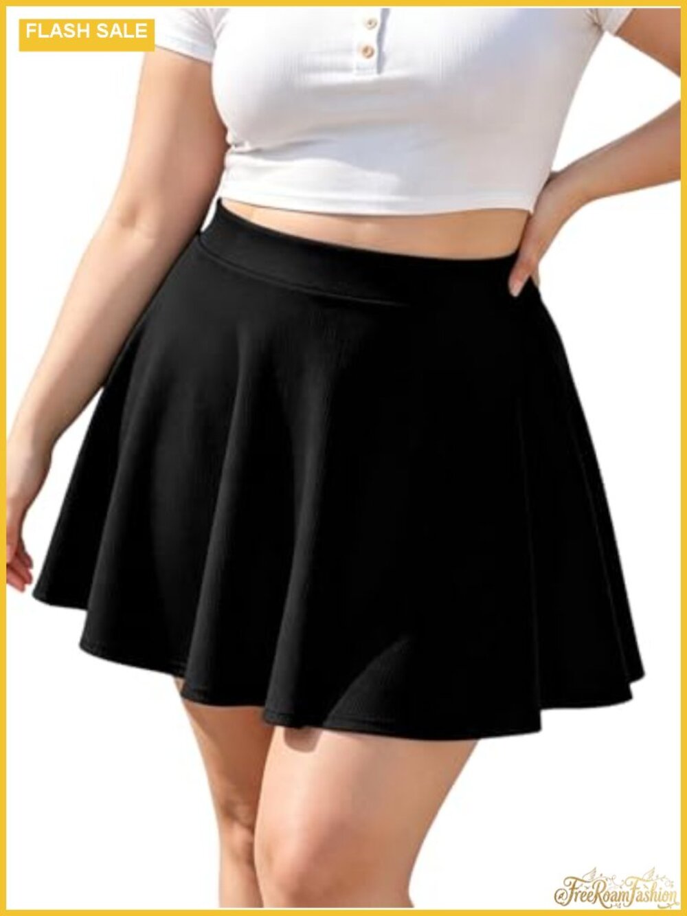 Plus Size High Waisted Stretchy Flowy Skater Mini Skirt